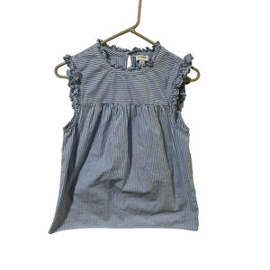 J Crew Blouse Women's Size‎ 4 Blue White Striped Sleeveless Ruffle